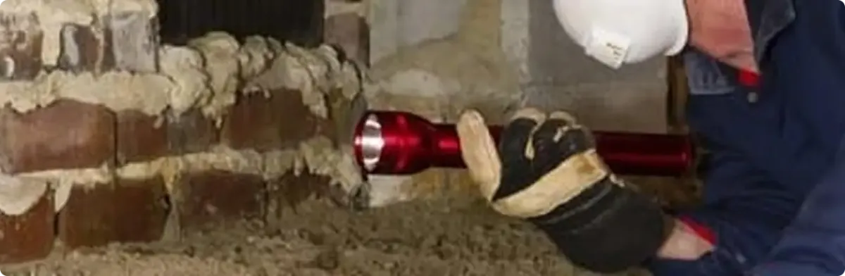 Pest control technician inspecting a crawl space for ant activity in Longboat Key, FL